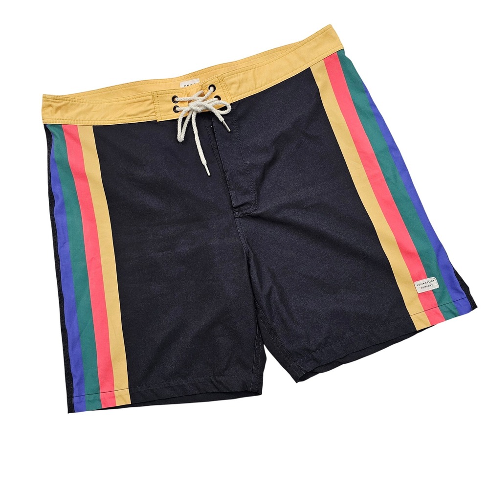 Duvin Board Shorts Mens XL Black Yellow Striped Swim Trunks Retro Surf Beach